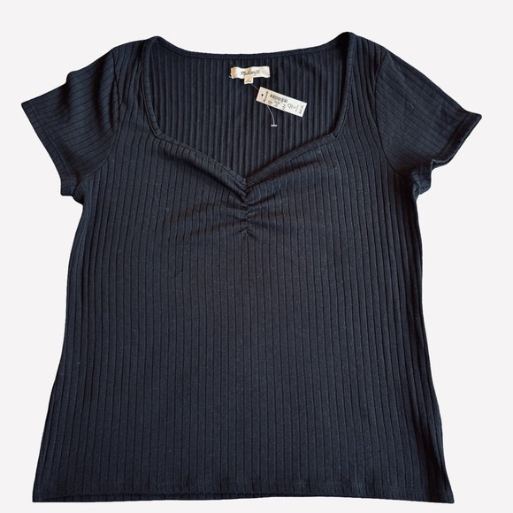 Madewell Tops - Madewell Black Ribbed Short Sleeve Top Large NWT